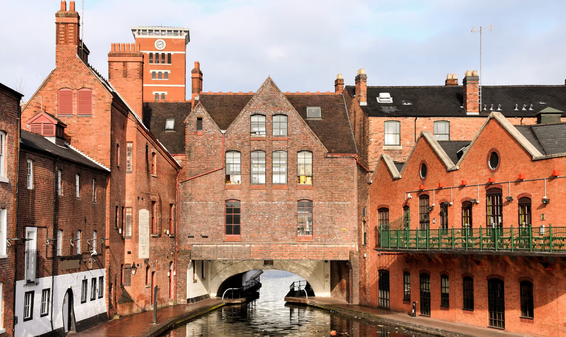 Birmingham canal and historic brick warehouses