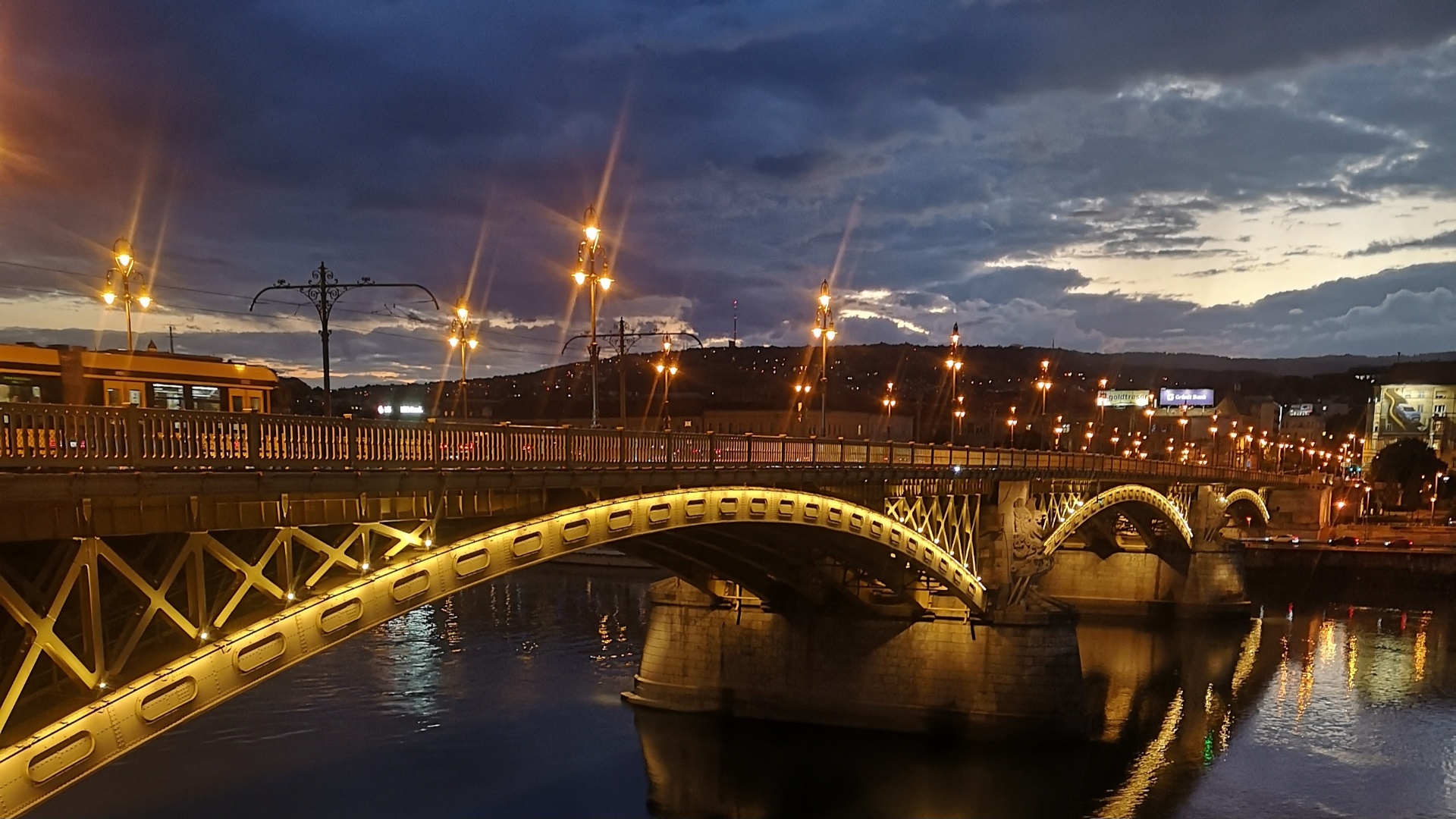 Budapest bridge at night
